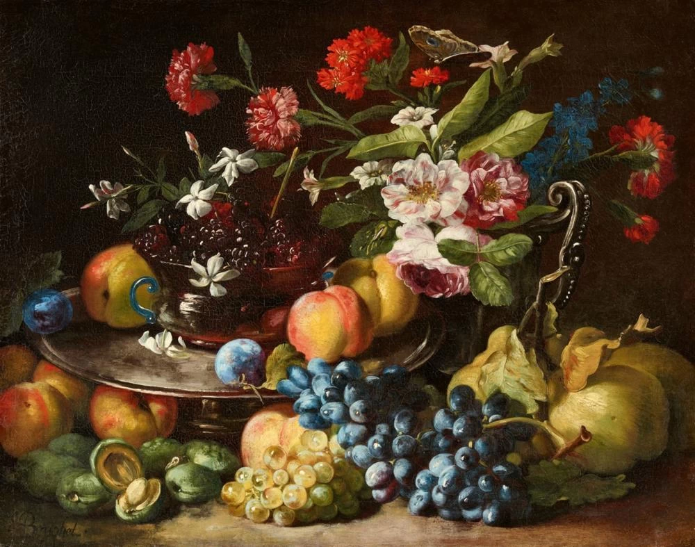 Natura morta con fiori e frutta